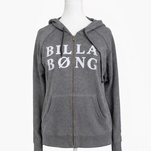 Billabong Heather Gray Zip Up Hoodie with Logo | Size Medium